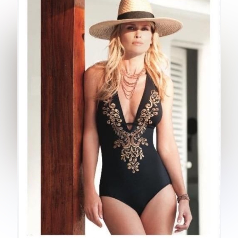 Laundry By Shelli Segal Turquoise Embroidered One-Piece Swimsuit small